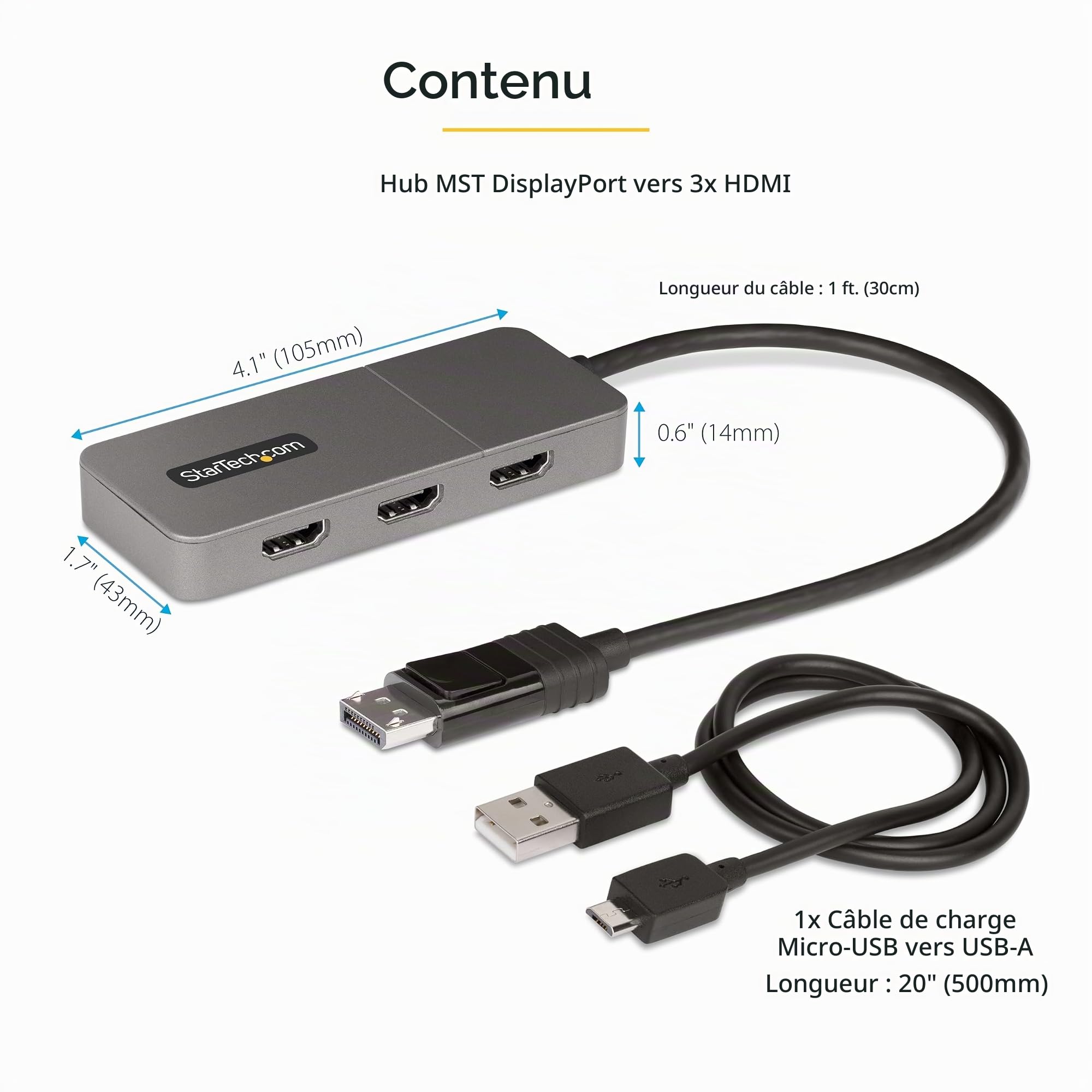 startech-com-hub-mst-displayport-1-4-vers-3x-hdmi-triple-4k-60hz-hdr-30cm image 5