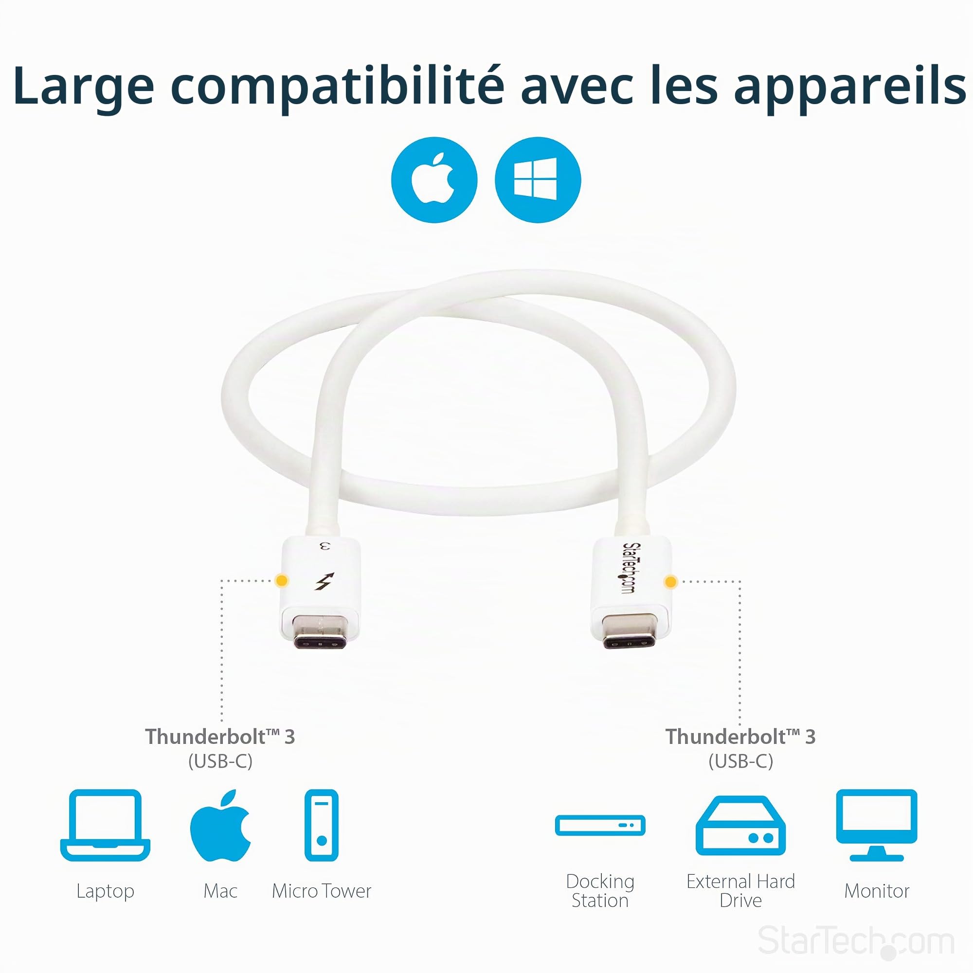 startech-com-c-ble-thunderbolt-3-passif-0-5m-40gbps-100w-pd-usb-c-blanc image 5