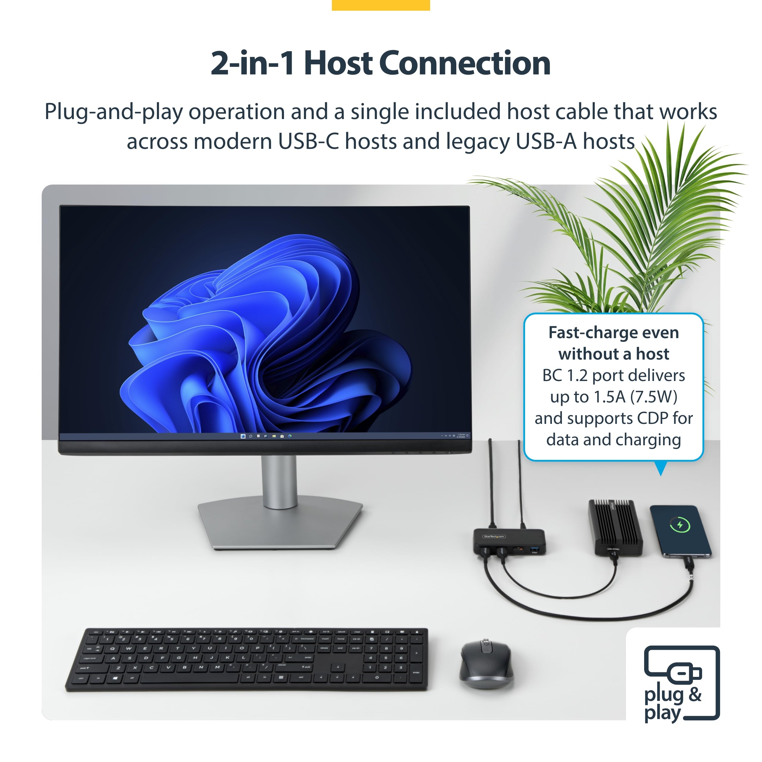 startech-com-hub-usb-a-4-ports-5-gbps-avec-charge-bc-1-2-et-adaptateur-24-w image 3