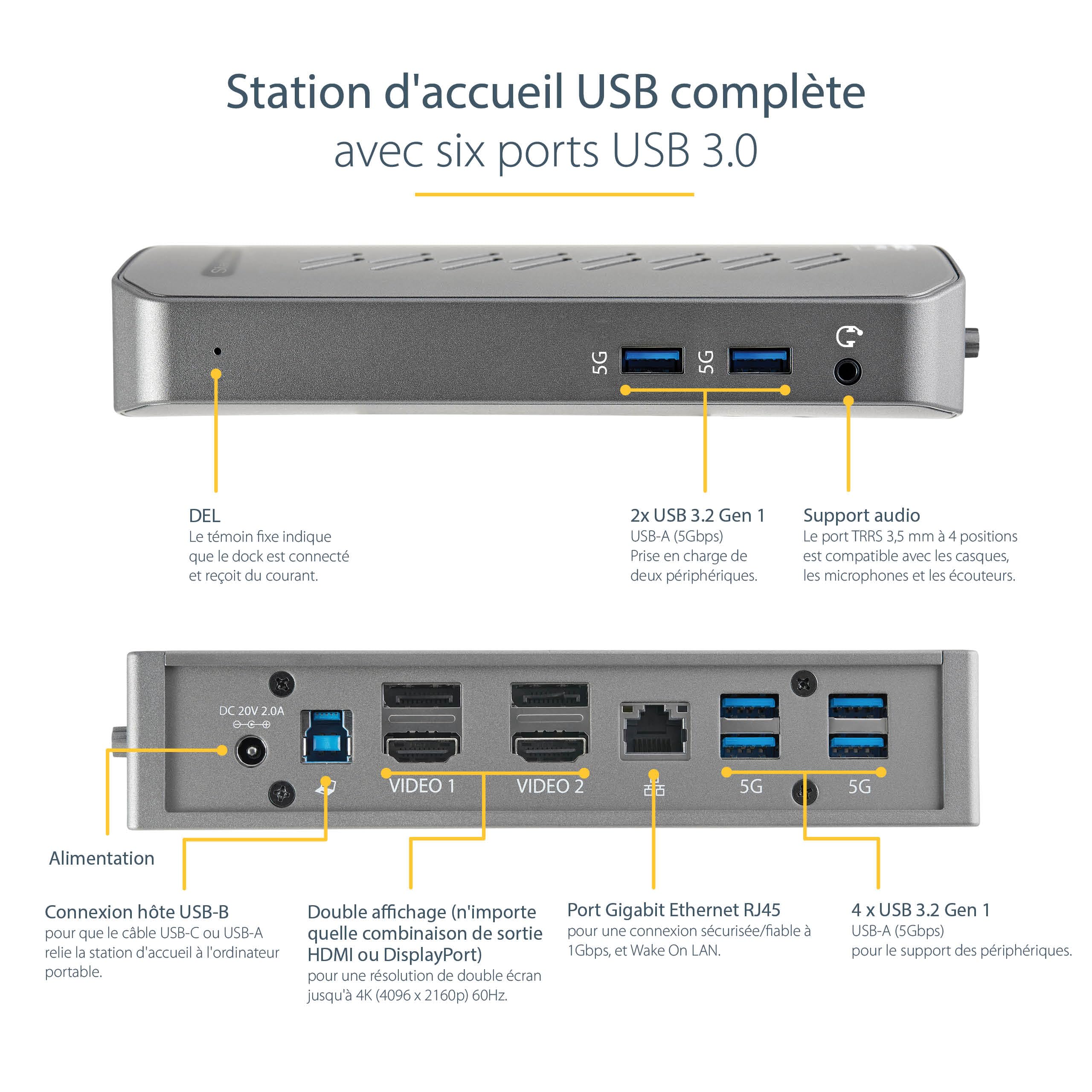 startech-com-dock-hybride-usb-c-usb-a-universel-double-4k-displaylink-hub-6-port image 2