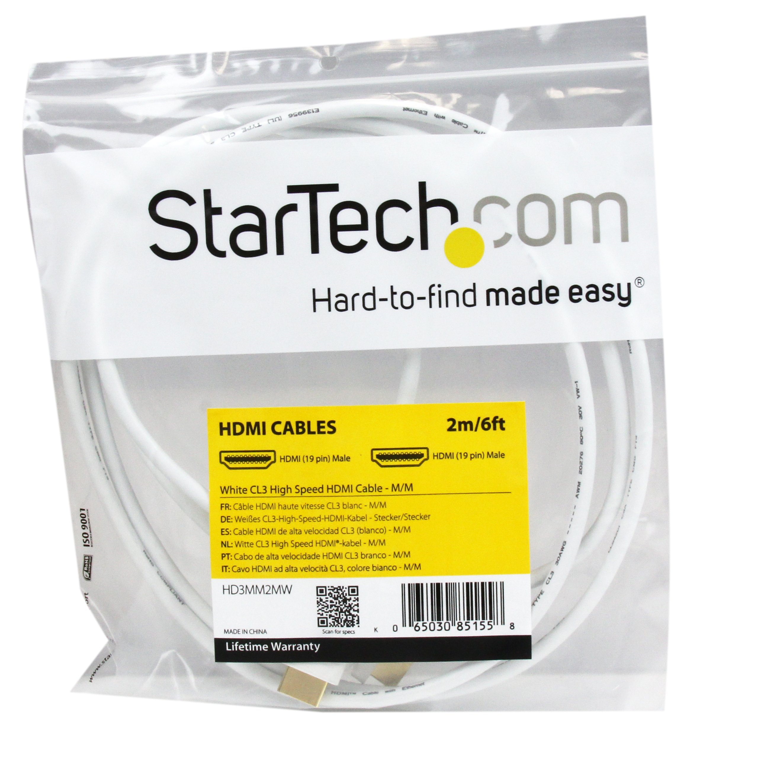 startech-com-c-ble-hdmi-haute-vitesse-ultra-hd-4kx2k-2-m-blanc-m-m-cl3-s-rie-st1 image 4