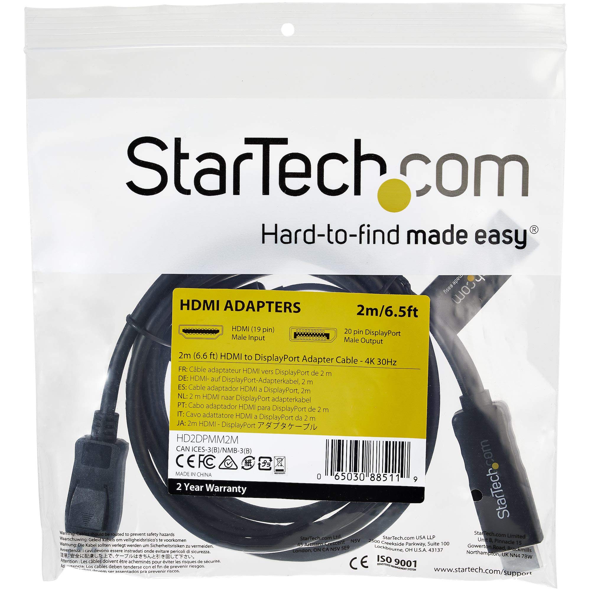 startech-com-hd2dpmm2m-c-ble-adaptateur-hdmi-vers-displayport-2-m-4k-30hz image 7