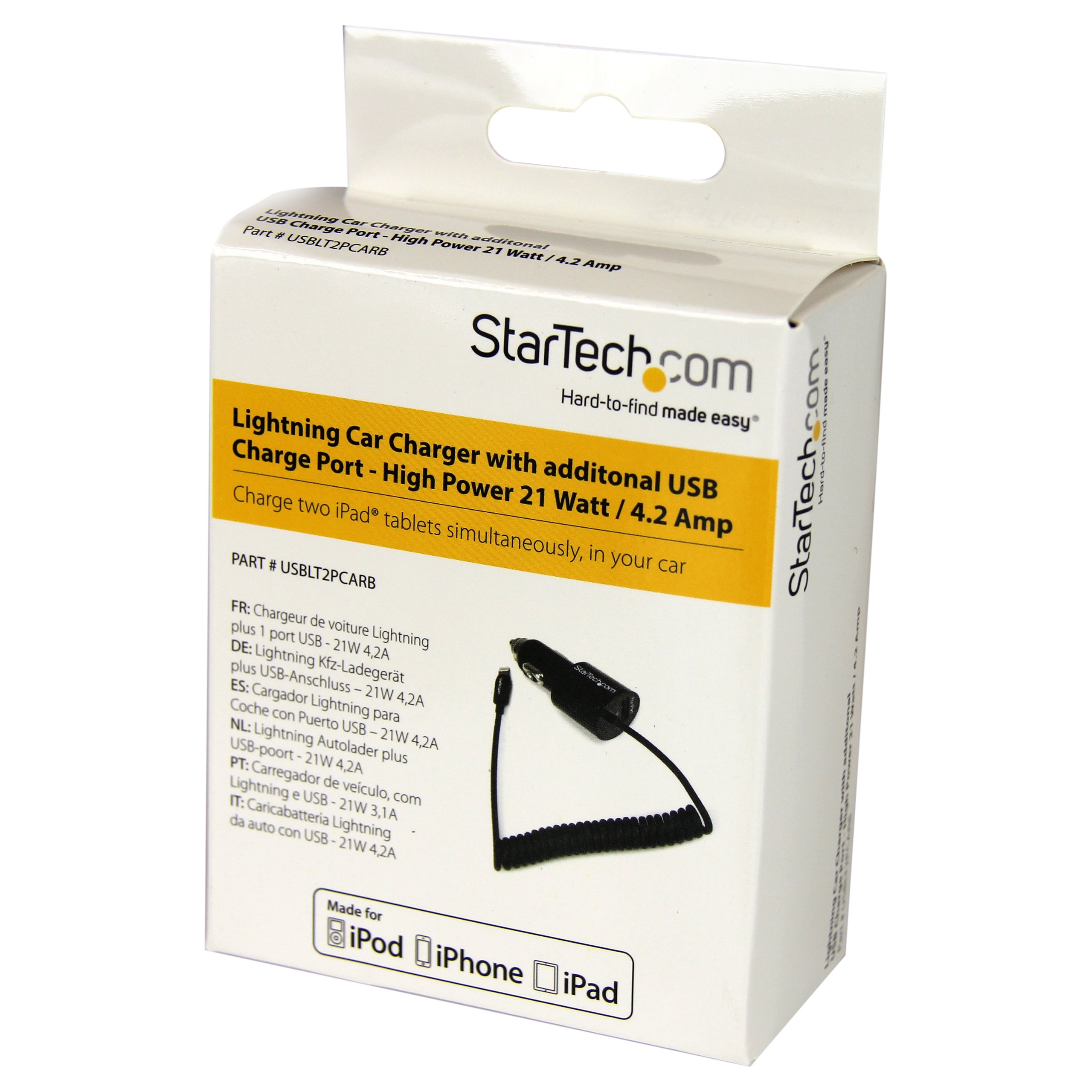 startech-com-usblt2pcarb-chargeur-voiture-double-lightning-usb-21w-4-2a-noir image 3